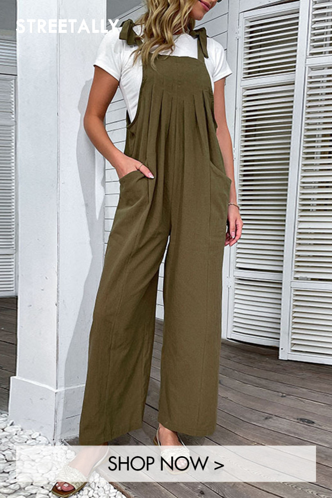 Casual Wide-leg Cotton And Linen Loose Pleated Straps Jumpsuits
