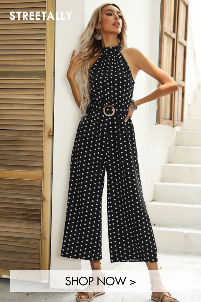 New Wave Point Commuter Ol Hanging Neck Wide Leg Casual Loose Jumpsuits