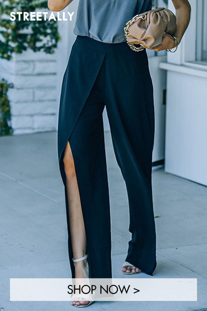 Casual Women's Slit Solid Color High Waist Loose Pants