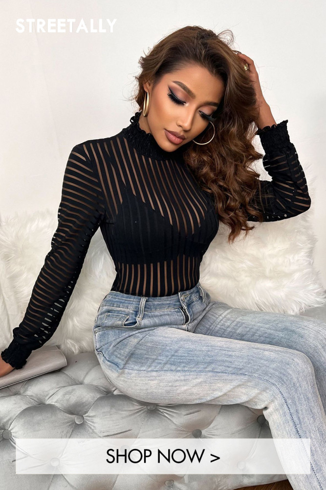 New Sexy Cutout Striped Long Sleeve Slim Fit Top Women Blouses & Shirts