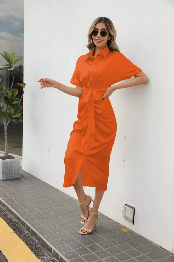 New Fashion Forged Commuter Elegant Lapel Midi Dresses