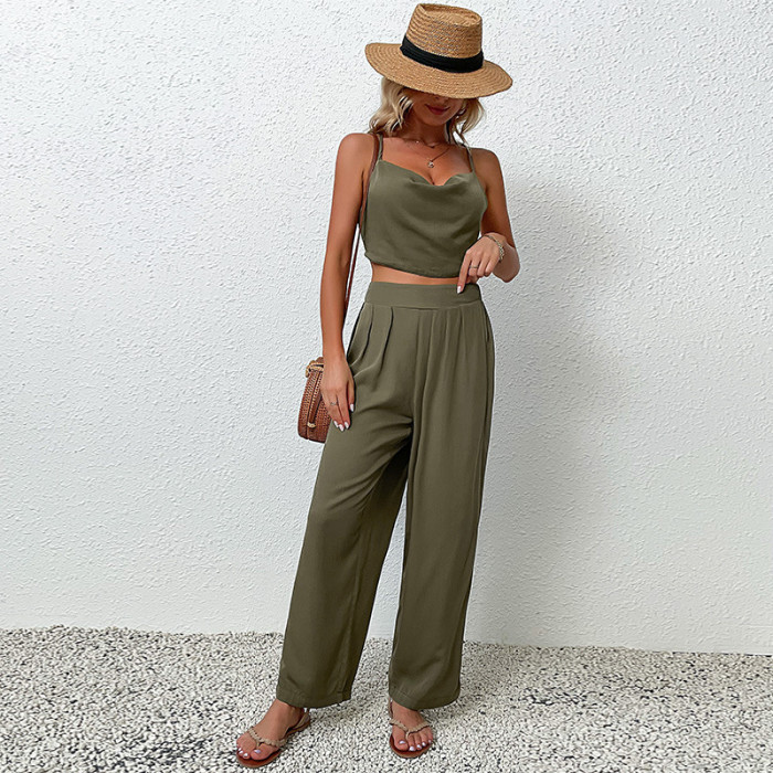 Women's Solid Color Tank Top Fashion Two-piece Outfits