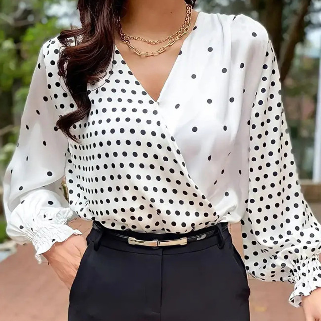 New Top V-Neck Business Commuter Print Blouses & Shirts
