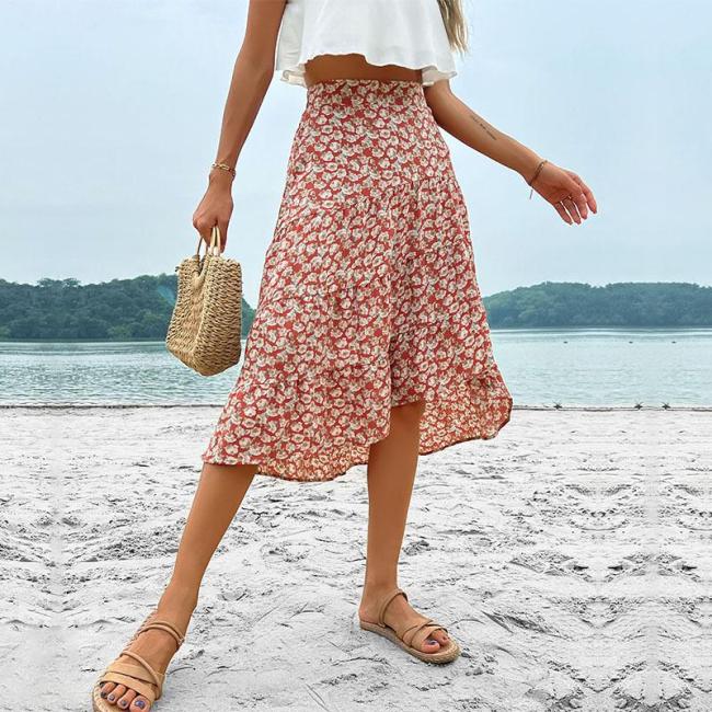 New Pink Resort Style Elegant Fashion Irregular Print Skirts
