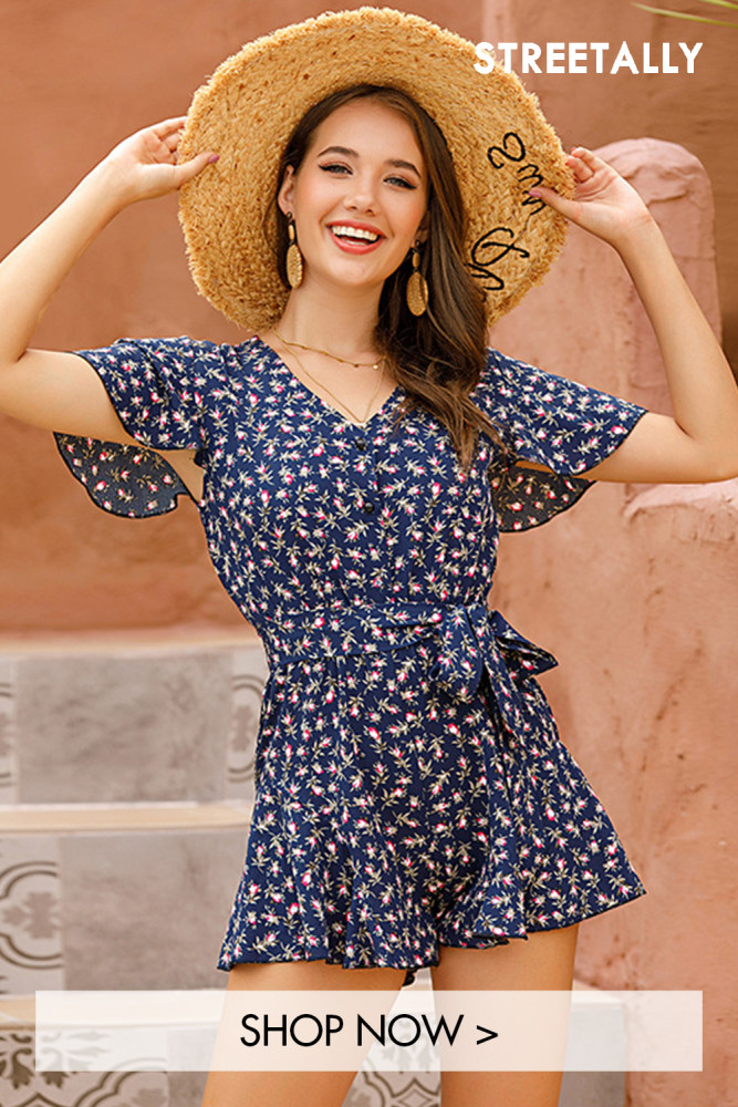 Small Floral V-Neck Strap Women's High Waist Rompers