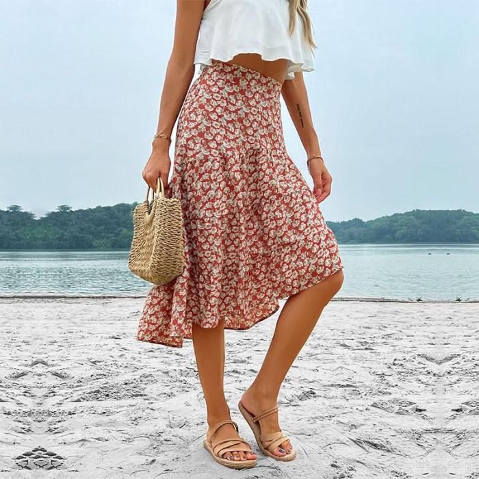 New Pink Resort Style Elegant Fashion Irregular Print Skirts