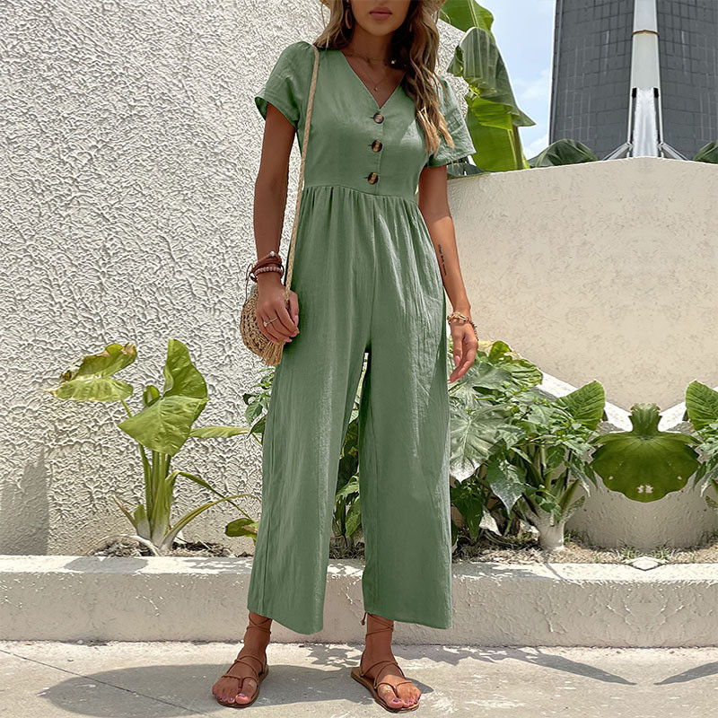 One Piece Sleeveless Nine Points Solid Color Straight Jumpsuits