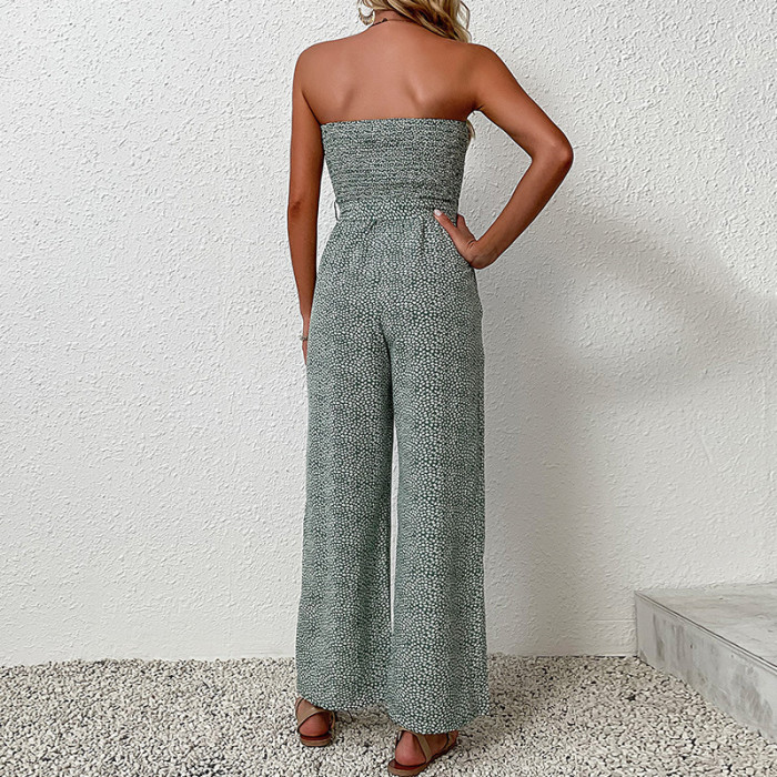 Temperament Off-the-shoulder Tube Top Floral Lace Tight Button Jumpsuits
