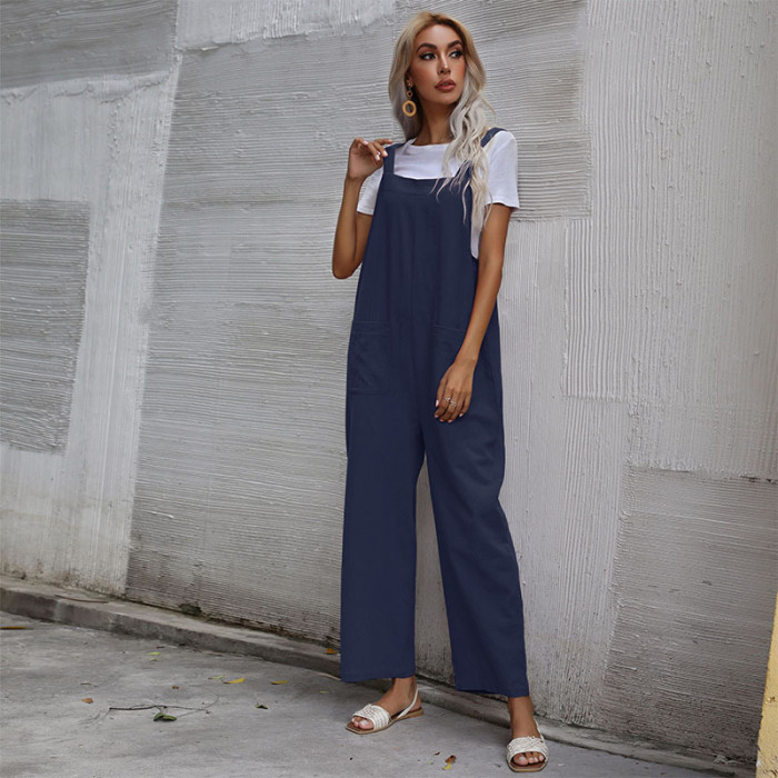 Casual Fashion One Piece Sling Sleeveless Solid Color Jumpsuits