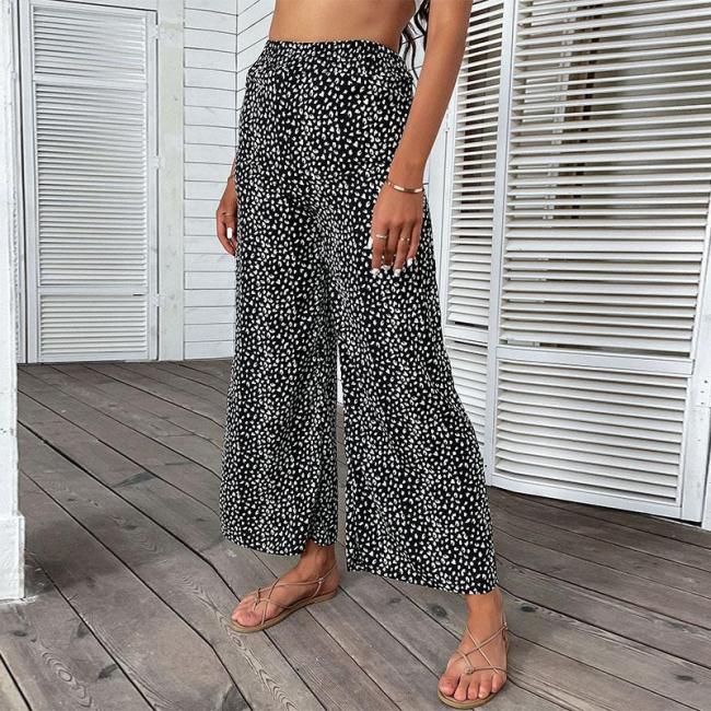 Fashion Women's Holiday Style Floral Wide-leg Cropped Pants