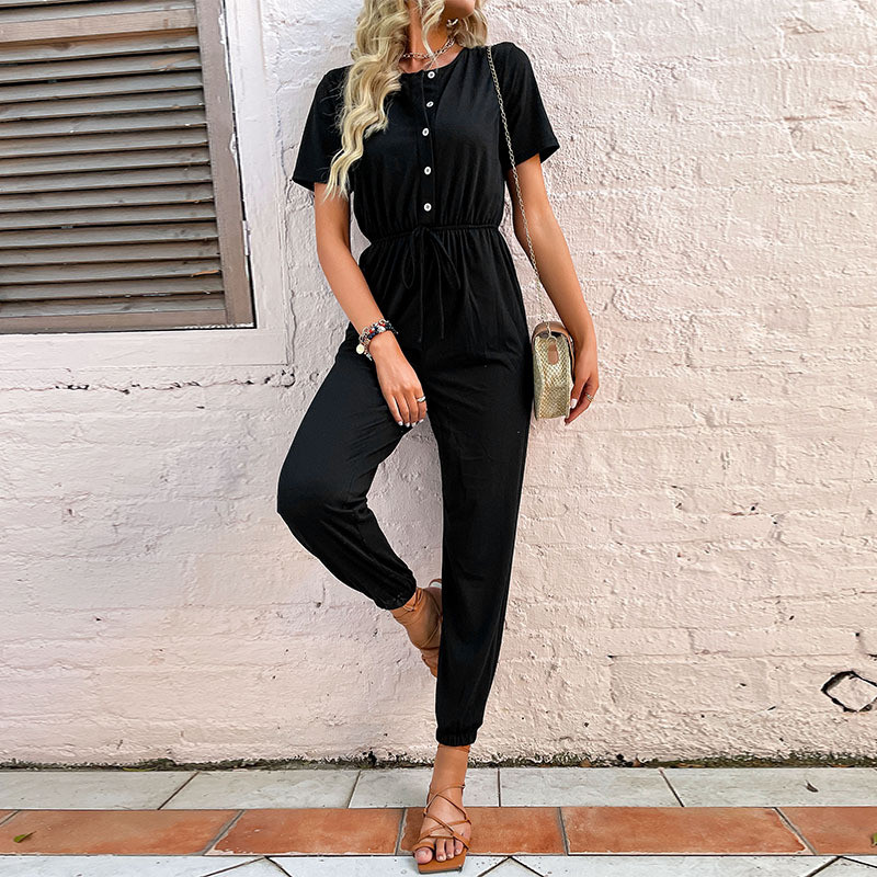 Casual Foot High Waist Round Neck Body Jumpsuits
