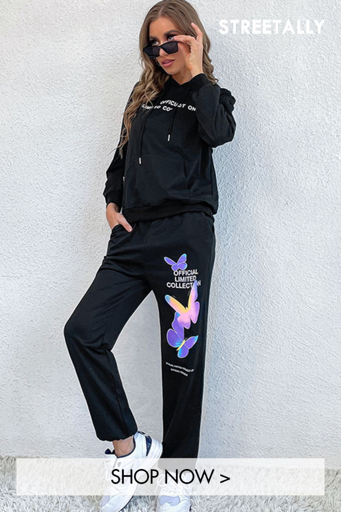 Women's Casual Printed Long Sleeve Hooded Trousers Two-piece Outfits