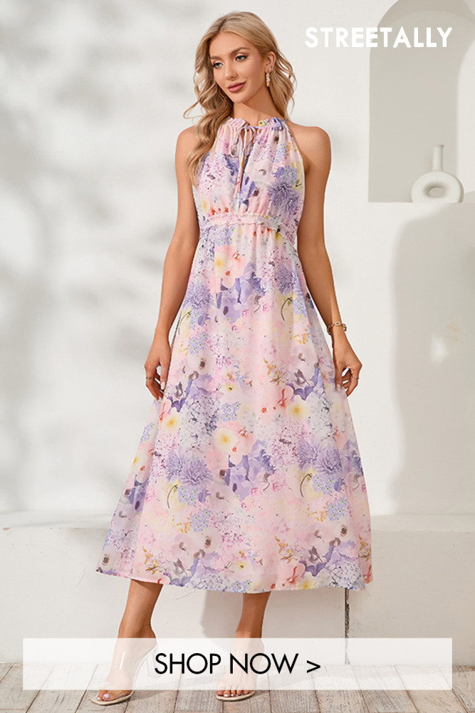 Printed Sleeveless Lace-Up Neckline Maxi Dresses