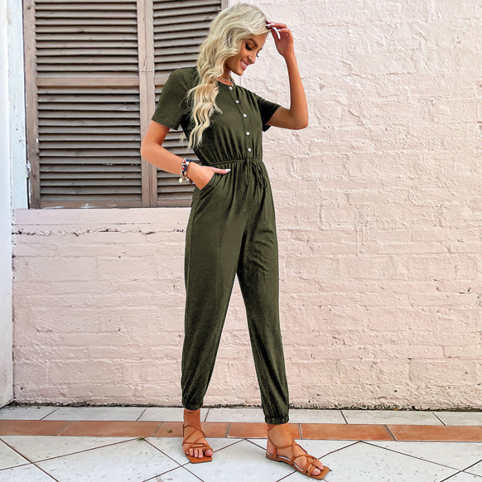 Casual Foot High Waist Round Neck Body Jumpsuits