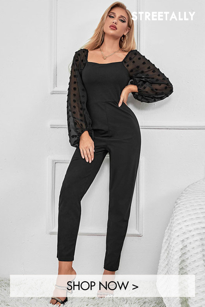 Patchwork Commuter Slim Square Neck Women's Puff Sleeve Jumpsuits