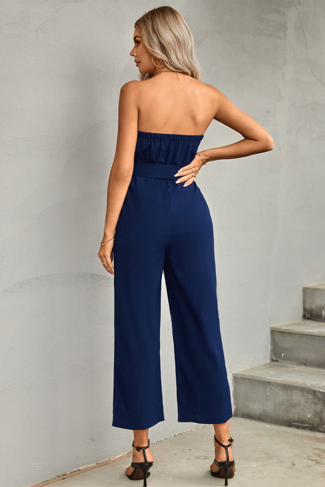 Sexy Solid Color Tube Top Seven Points Lace Solid Color Jumpsuits