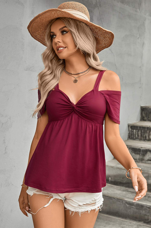 Fashion Sexy Solid Color V-Neck Sling Twist Top T-Shirts