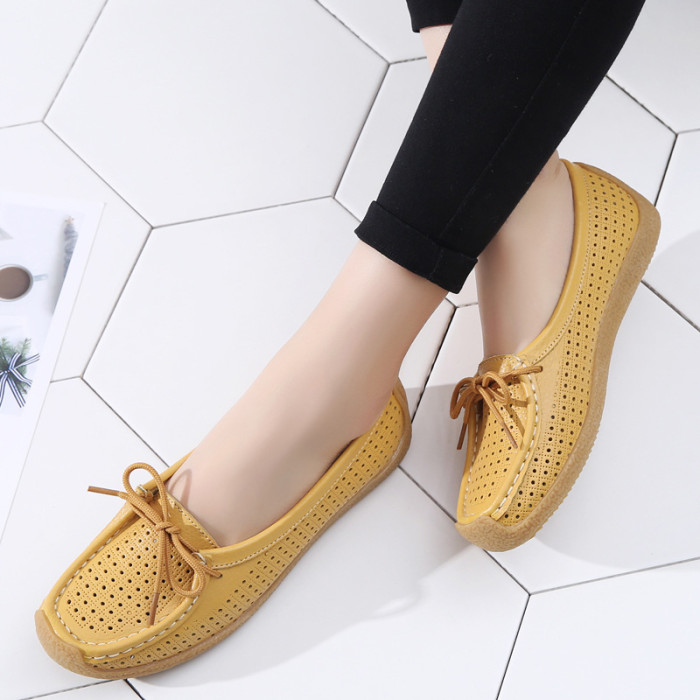 Leather Soft Sole Cutout Flat Casual Peas Flat & Loafers