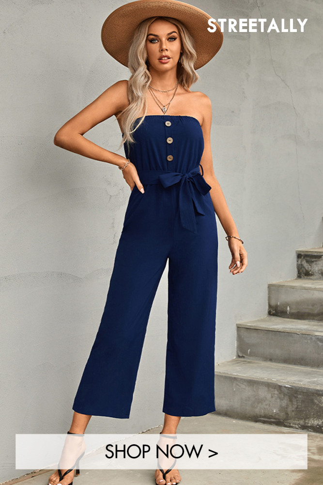 Sexy Solid Color Tube Top Seven Points Lace Solid Color Jumpsuits