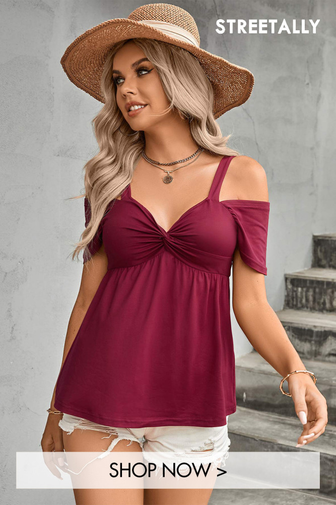 Fashion Sexy Solid Color V-Neck Sling Twist Top T-Shirts