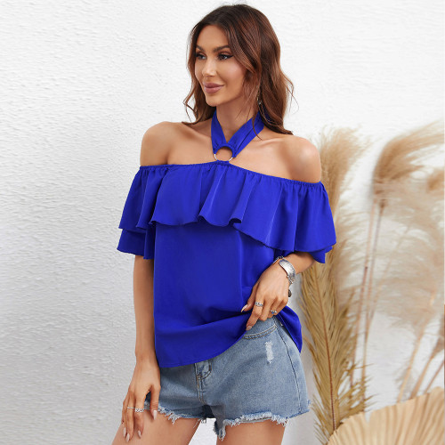 One Word Collar Raglan Sleeves Fashion Halter Neck Solid Color Blouses & Shirts