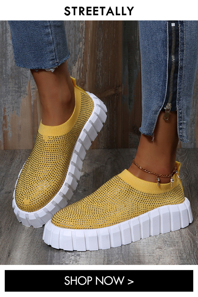 Large Size Thick Bottom Rhinestone Mesh Breathable Casual Sneakers