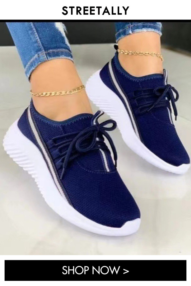 Plus Size Breathable Lace-Up Flyknit Casual Flat Heel Mesh Sneakers