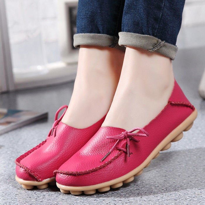 Large Leather Lace-Up Flat Casual Peas Flat & Loafers