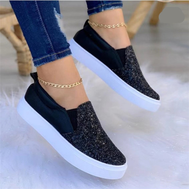 Plus Size Slip On Leather Casual Flat Sequined Breathable Sneakers