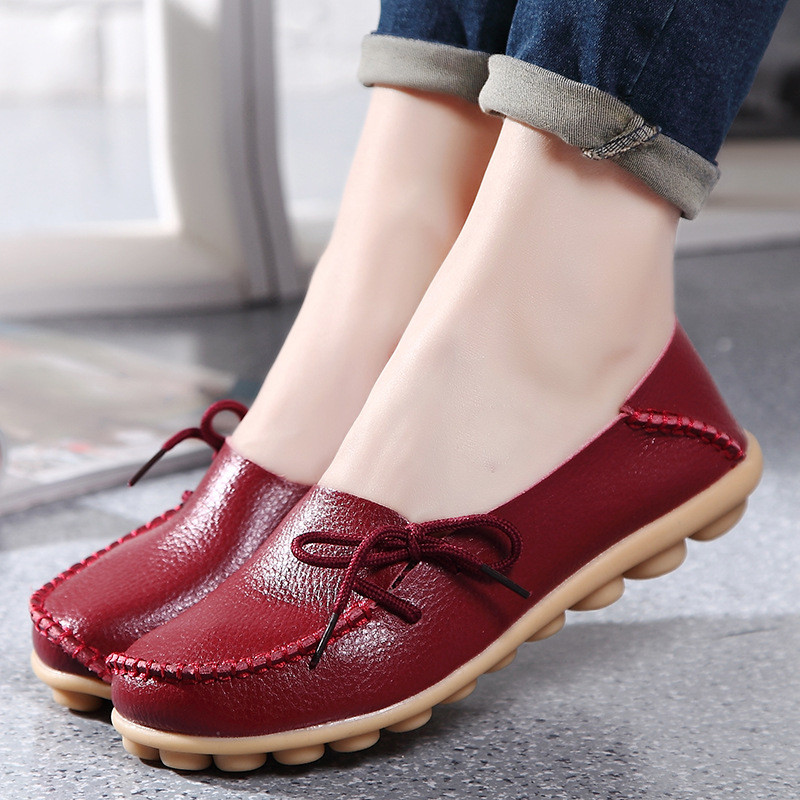 Large Leather Lace-Up Flat Casual Peas Flat & Loafers