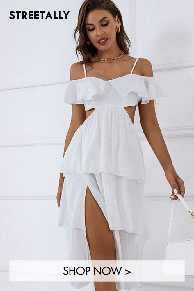 Sexy White Sling Backless High Waist Midi Dresses