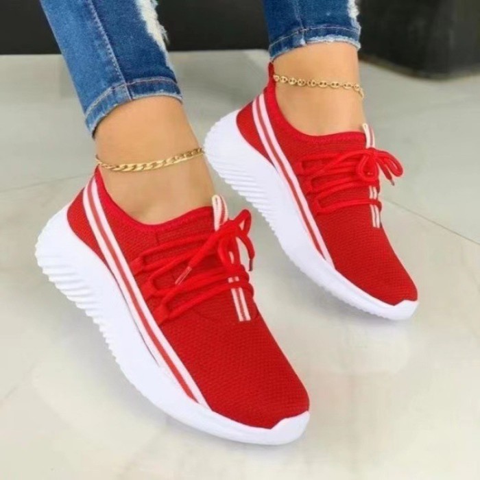 Plus Size Breathable Lace-Up Flyknit Casual Flat Heel Mesh Sneakers