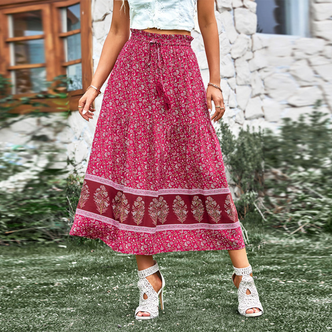 Bohemian Leisure Resort Lace-up Drawstring Versatile Swing Skirts