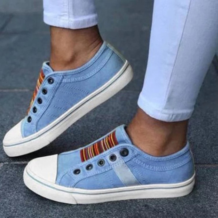 Flat Large Size Round Toe Colorful Elastic Canvas Shoes