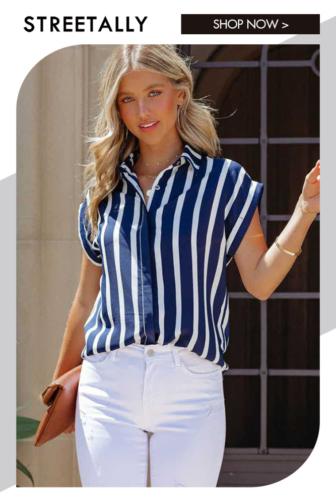 Striped Lapel Cardigan Single Breasted Casual Blouses & Shirts
