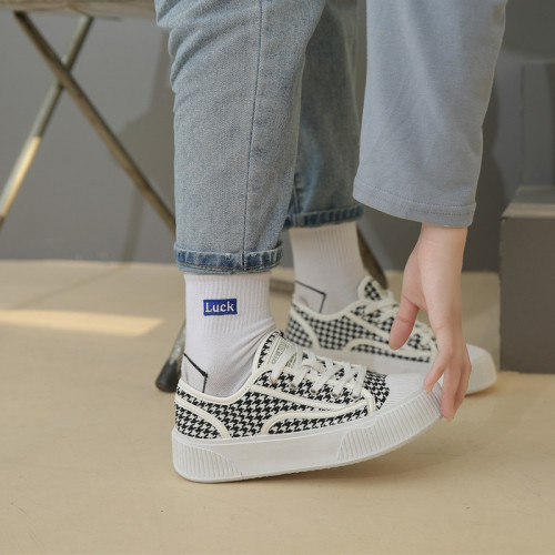 Houndstooth Thick Bottom Plaid Casual Canvas Shoes