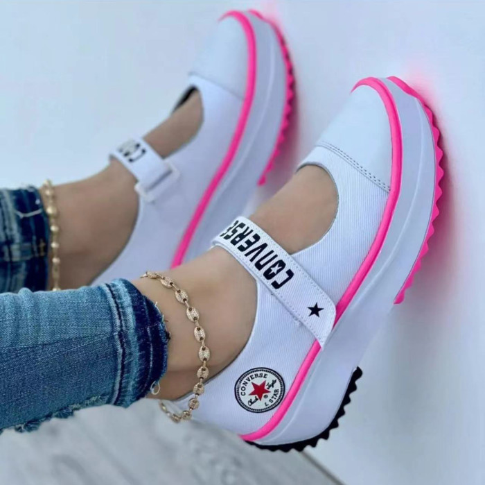 Round Toe Low Top Thick Bottom Leisure Sports Canvas Shoes