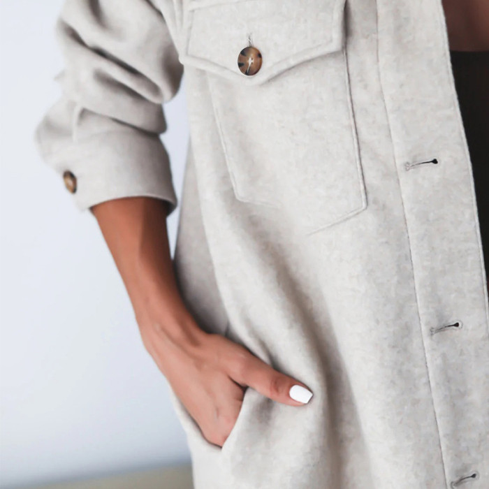 Lapel Single Breasted Solid Loose Long Sleeve Jackets