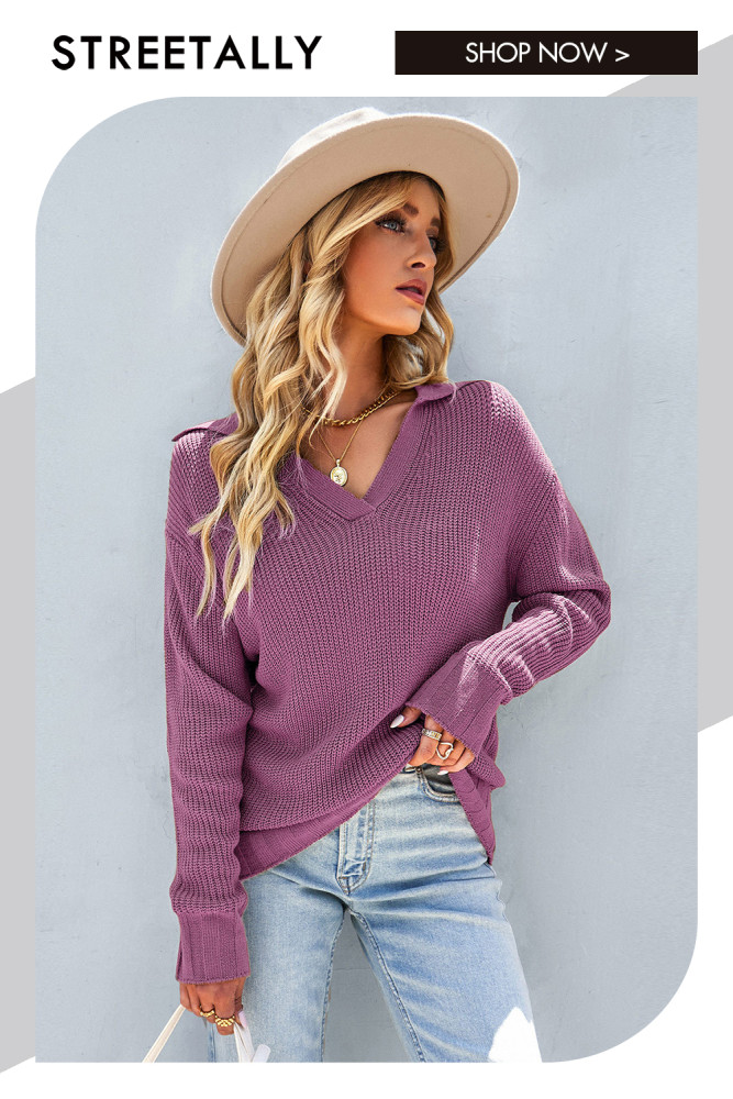 Temperament Solid V-Neck Loose Sweaters & Cardigans