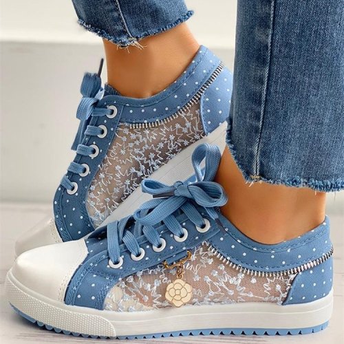 Plus Size Mesh Solid Color Hollow Casual Flat Canvas Shoes