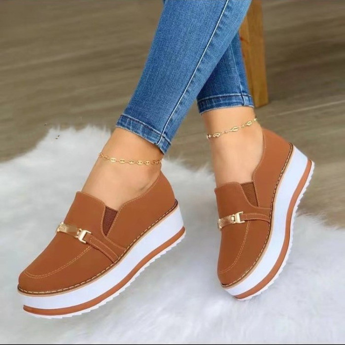 Casual Round Toe Platform Chain Suede Sneakers