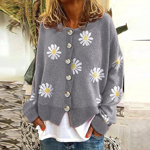 V-Neck Knit Button Cardigan Long Sleeve Sweaters & Cardigans