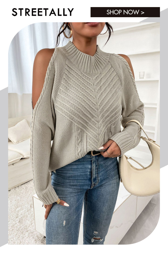 Loose Solid Off-The-Shoulder Linen Crew Neck Sweaters & Cardigans