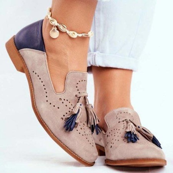 Plus Size Fringe Fashion Colorblock Low Heel Flat & Loafers