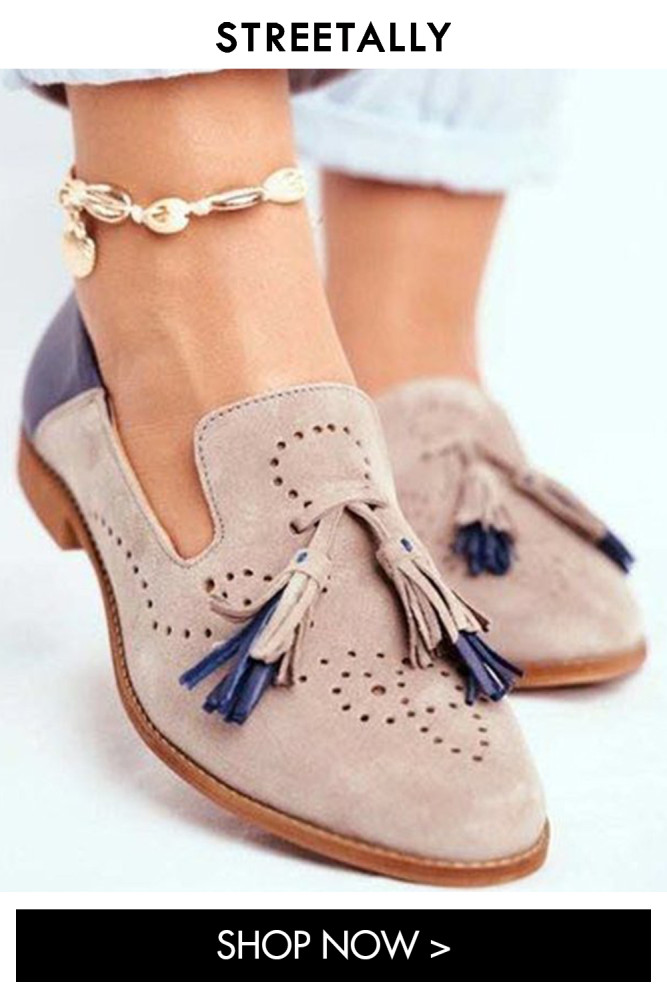 Plus Size Fringe Fashion Colorblock Low Heel Flat & Loafers