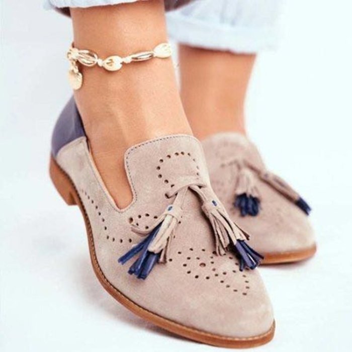 Plus Size Fringe Fashion Colorblock Low Heel Flat & Loafers