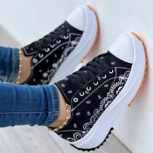 Flower Breathable High Top Casual Thick Bottom Strap Canvas Shoes