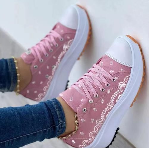 Flower Breathable High Top Casual Thick Bottom Strap Canvas Shoes