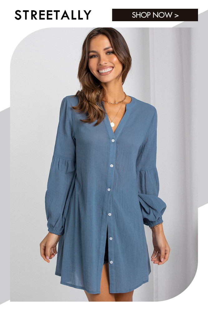 Fashion Casual Loose Solid Color V-Neck Mid Length Blouses & Shirts