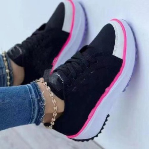 Platform Front Tie Round Toe Rubber Casual Sneakers